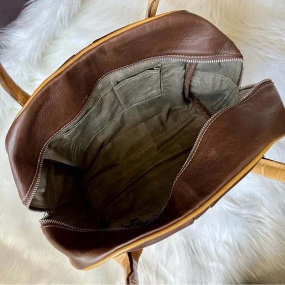 Alejandra's Artisan Leather Yellow & Brown Rare Bowling Bag Style Handbag - Picture 3 of 11